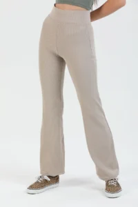 Domoda Beige High Waist, Ribbed, Smoothing Camisole Spanish Fit And Flare Knitted Tights - Image 3