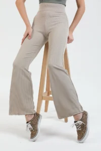 Domoda Beige High Waist, Ribbed, Smoothing Camisole Spanish Fit And Flare Knitted Tights - Image 4