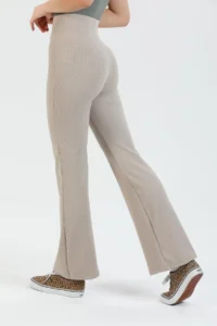Domoda Beige High Waist, Ribbed, Smoothing Camisole Spanish Fit And Flare Knitted Tights - Image 5