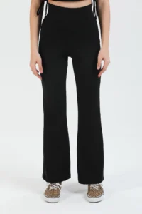 Domoda Black High Waist, Ribbed, Smoothing Camisole Spanish Fit And Flare Knitted Tights - Image 2