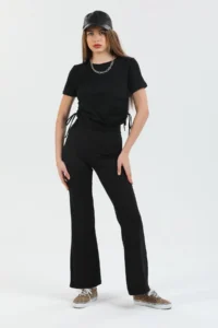 Domoda Black High Waist, Ribbed, Smoothing Camisole Spanish Fit And Flare Knitted Tights - Image 3