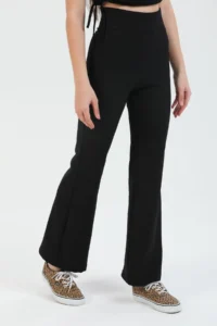 Domoda Black High Waist, Ribbed, Smoothing Camisole Spanish Fit And Flare Knitted Tights - Image 4