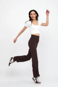 Domoda Brown High Waist, Ribbed, Smoothing Camisole Spanish Fit And Flare Knitted Tights