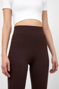 Domoda Brown High Waist, Ribbed, Smoothing Camisole Spanish Fit And Flare Knitted Tights - Image 2