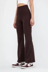 Domoda Brown High Waist, Ribbed, Smoothing Camisole Spanish Fit And Flare Knitted Tights - Image 4