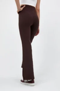 Domoda Brown High Waist, Ribbed, Smoothing Camisole Spanish Fit And Flare Knitted Tights - Image 5