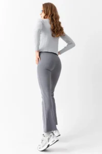 Domoda Gray High Waist, Ribbed, Smoothing Camisole Spanish Fit And Flare Knitted Tights - Image 5