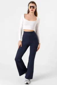 Domoda Navy Blue High Waist, Ribbed, Comfortable Camisole Spanish Fit And Flare Knitted Tights - Image 2
