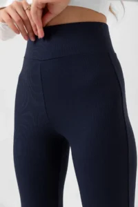 Domoda Navy Blue High Waist, Ribbed, Comfortable Camisole Spanish Fit And Flare Knitted Tights - Image 3