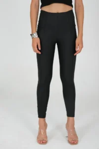 Domoda Black High Waist, Slimming, Firming Rib Detailed Faux Leather Raised Tights - Image 4