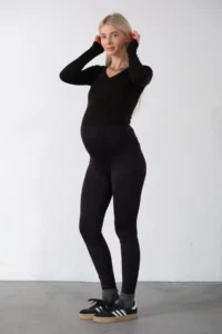 Domoda Black Adjustable Elastic, High Waist Women's Maternity, Women's Pregnant Tights @pesaro - Image 2