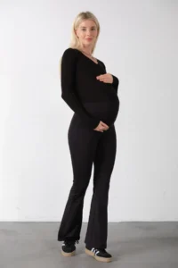 Domoda Black Adjustable Elastic, High Waist, Maternity, Women's Maternity Tights @pisa - Image 2