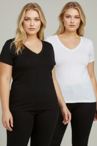 Trendyol Curve Black-White 2 Sets Paket Basic V-neck 100% Cotton Knitting Plus Size T-Shirt