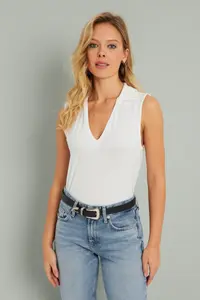 Cool & Sexy Women Polo Shirt Collar Blouse White - Image 3