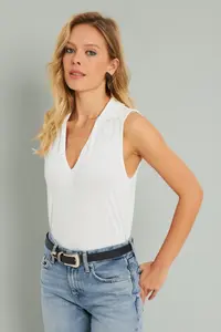 Cool & Sexy Women Polo Shirt Collar Blouse White - Image 4