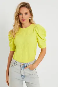 Cool & Sexy Women Crepe Blouse Neon Yellow - Image 2
