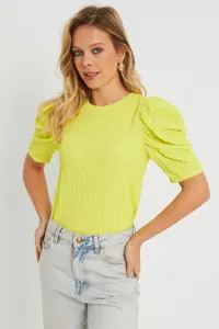 Cool & Sexy Women Crepe Blouse Neon Yellow - Image 3