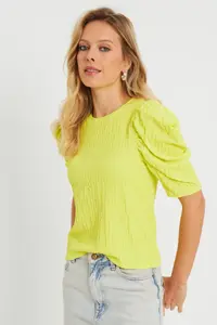 Cool & Sexy Women Crepe Blouse Neon Yellow - Image 4