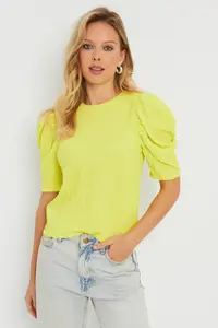 Cool & Sexy Women Crepe Blouse Neon Yellow - Image 5