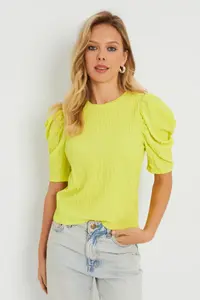 Cool & Sexy Women Crepe Blouse Neon Yellow - Image 6