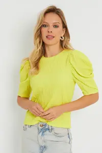 Cool & Sexy Women Crepe Blouse Neon Yellow - Image 7