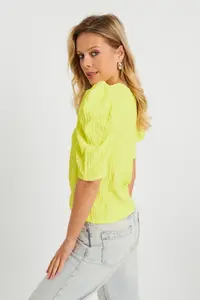Cool & Sexy Women Crepe Blouse Neon Yellow - Image 8