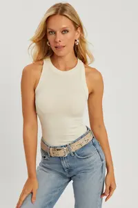Cool & Sexy Women Ecru Ribbed Blouse