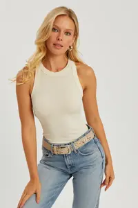 Cool & Sexy Women Ecru Ribbed Blouse - Image 3