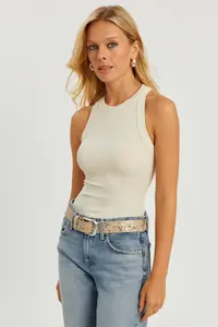 Cool & Sexy Women Ecru Ribbed Blouse - Image 7