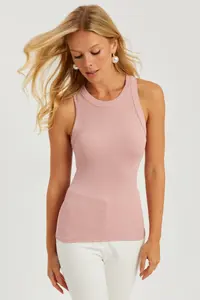 Cool & Sexy Women Powder Pink Ribbed Blouse - Image 2