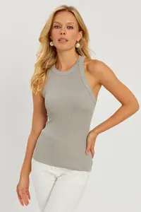 Cool & Sexy Women Sage Green Ribbed Blouse