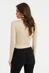 Cool & Sexy Women Stone Rose Detailed Pencereli Blouse - Image 4