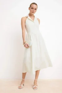TRENDYOLMİLLA White Material Midi Weaving Dress - Image 2