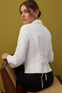 TRENDYOLMİLLA Ecru Corset Detailed Shirt - Image 2