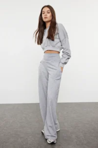 TRENDYOLMİLLA Gray Thin Extra High Waist Wide Leg/Wide Cut Pants - Image 2