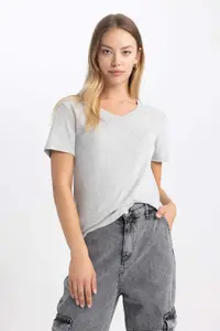 DeFacto slim Fit Rib Short Sleeve T-Shirt