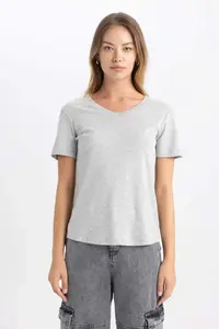 DeFacto slim Fit Rib Short Sleeve T-Shirt - Image 3