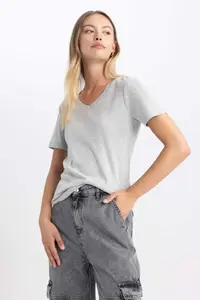 DeFacto slim Fit Rib Short Sleeve T-Shirt - Image 4