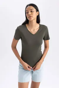 DeFacto slim Fit Rib Short Sleeve T-Shirt - Image 3