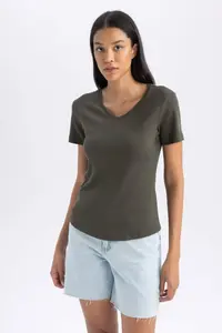 DeFacto slim Fit Rib Short Sleeve T-Shirt - Image 4