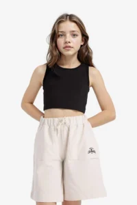 DeFacto Elastic Waist Basic Plain Shorts Girls' - Image 3