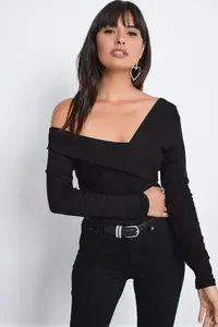 Cool & Sexy Women Black Madonna Collar Blouse - Image 2