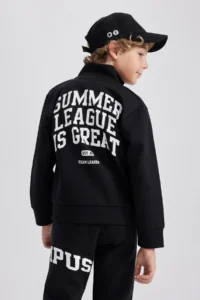 DeFacto Boy's High Collar Printed Zipper Sweatshirt B1357a823au