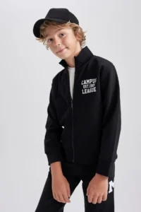 DeFacto Boy's High Collar Printed Zipper Sweatshirt B1357a823au - Image 3