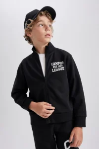 DeFacto Boy's High Collar Printed Zipper Sweatshirt B1357a823au - Image 4