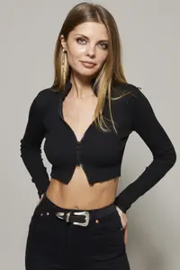 Cool & Sexy Women Black Double Zippered Short Blouse
