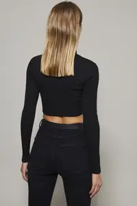 Cool & Sexy Women Black Double Zippered Short Blouse - Image 3