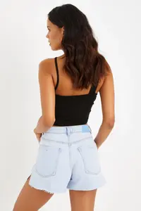 Cool & Sexy Women Black Cross Strap Viscose Crop Blouse - Image 3