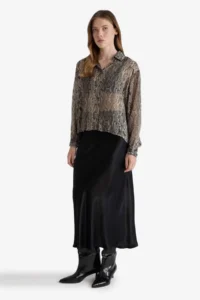 DeFacto A-Line Normal Waist Satin Midi Black Women's Skirt B1867AX/BK27 - Image 2