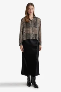 DeFacto A-Line Normal Waist Satin Midi Black Women's Skirt B1867AX/BK27 - Image 3